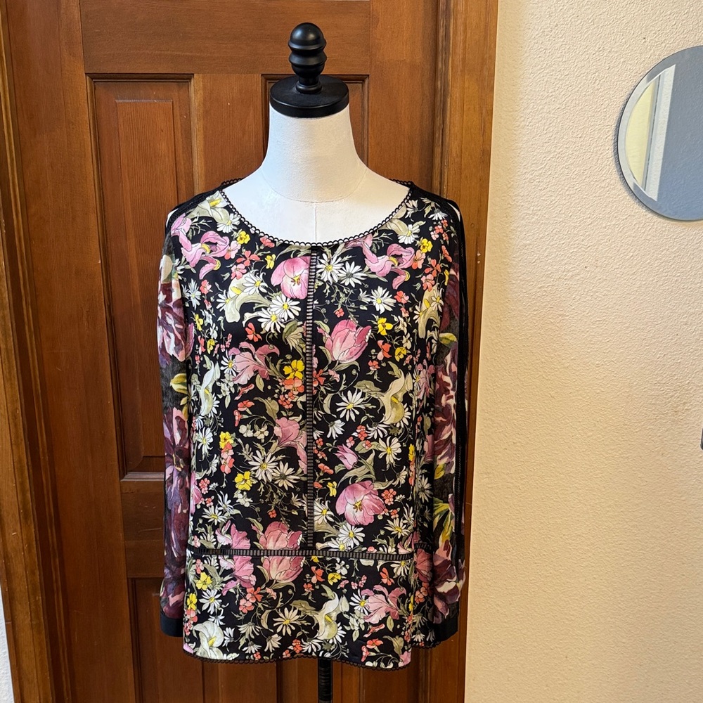 3.1 Phillip Lim Black and Pink Floral Blouse Size 10 - Picture 1 of 9